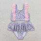 S0332 Pink and purple floral lace swimsuit set