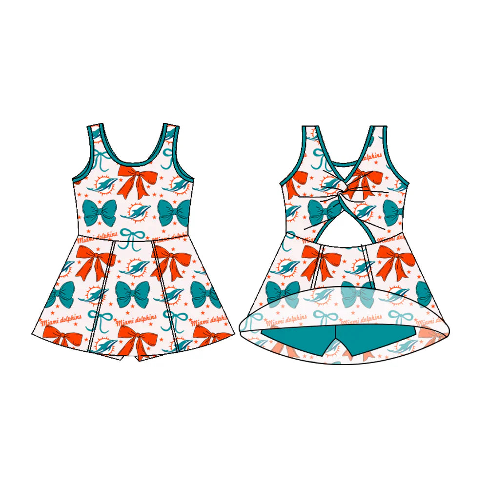6.27Preorder (moq 5)Baby Girls Miami Dolphins Team Cheer Straps Dresses