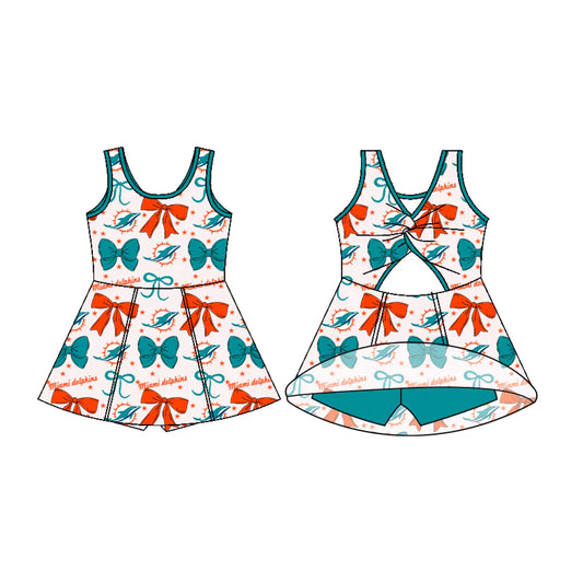 6.27Preorder (moq 5)Baby Girls Miami Dolphins Team Cheer Straps Dresses