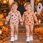 RTS NO MOQ Sibling milk silk Baby Fall Pumpkin Football And Plaid Pumpkin Leaf Long Sleeve Bubble Romper
