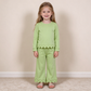 NEW RTS NO MOQ cotton GLP3296 Baby Girls Green Long Sleeve Top Pockets Pant Scallop Clothes Sets