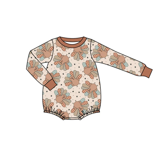 7.18Preorder moq 5 Baby Boys Long Sleeves Turkey Stars Plaid Rompers