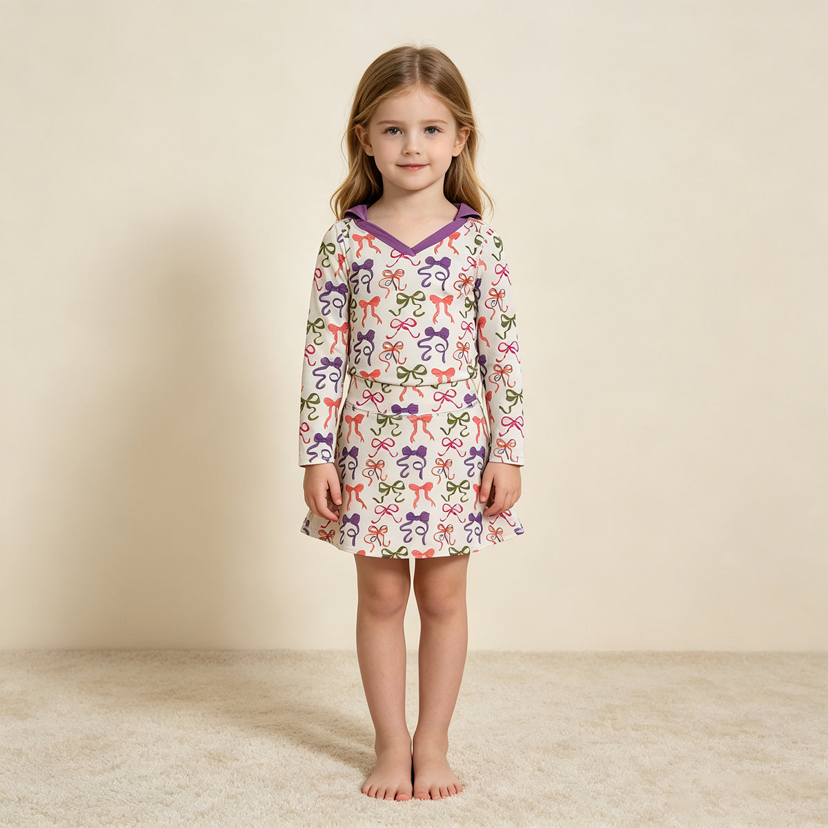 RTS NO MOQ yoga fabric GLD1632 Baby Girls Colorful Bows Long Sleeve Top Skirt Short Yoga Active Clothes Set