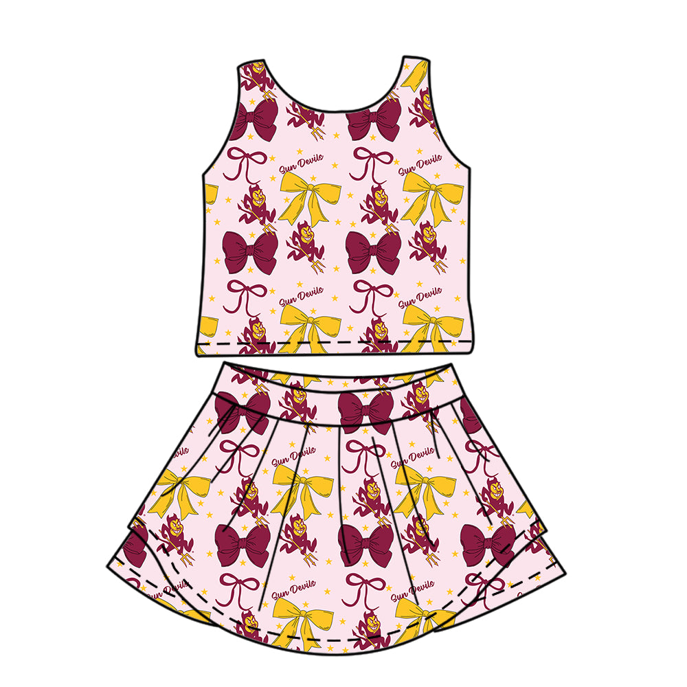 6.24 Burgundy bow summer girls skirt suit