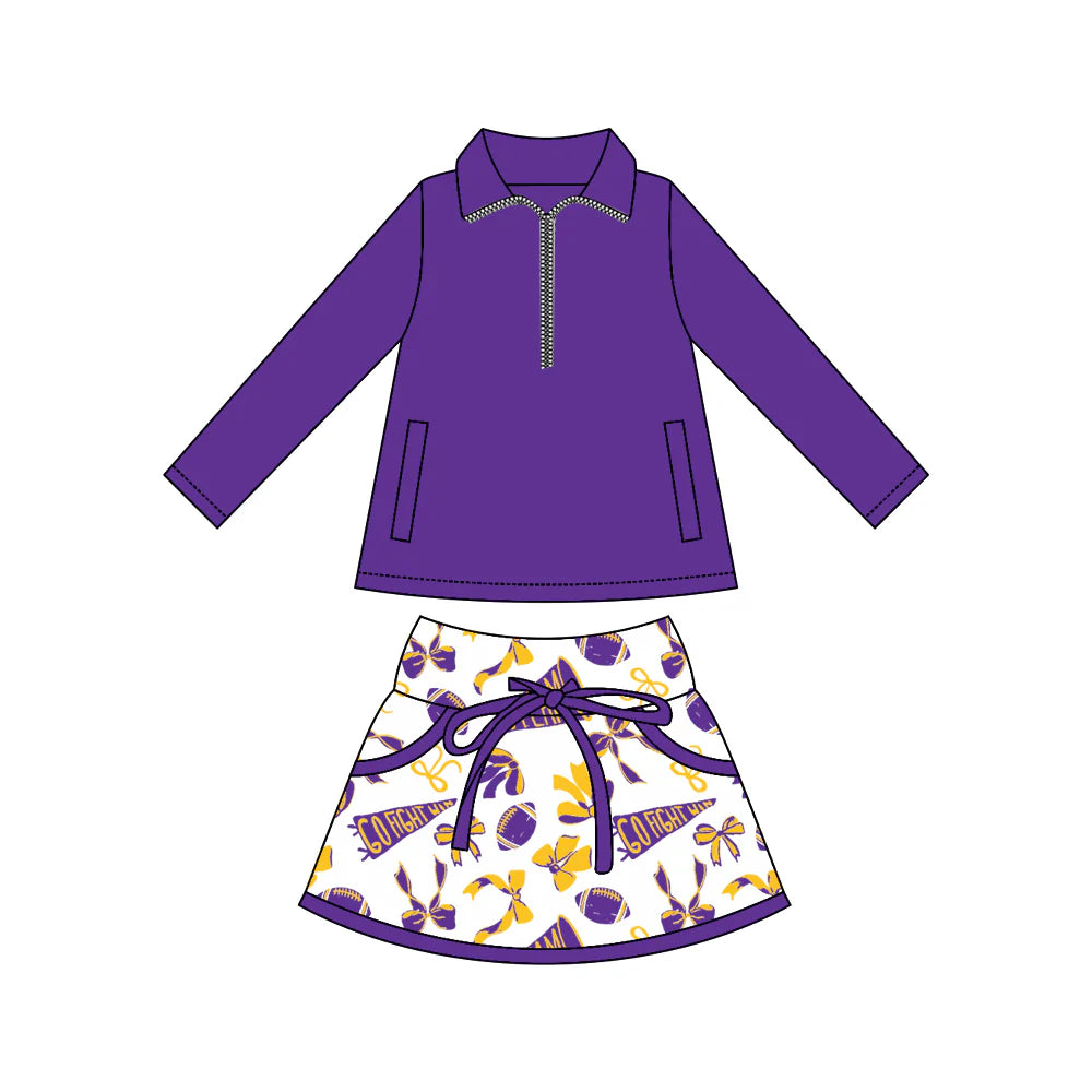 8.9Preorder moq 5 Baby girls Purple Pullover team Tee Shirts LSU Skorts Clothes Sets