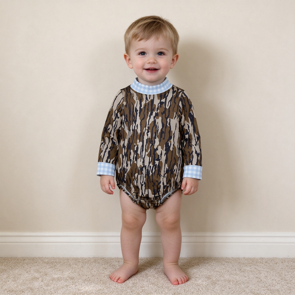 NEW RTS NO MOQ milk silk LR3279 Baby Boys High Neck Long Sleeve Camo Rompers