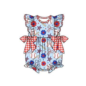 5.6 Blue Cartoon Bow Baseball Summer Toddler Clothes