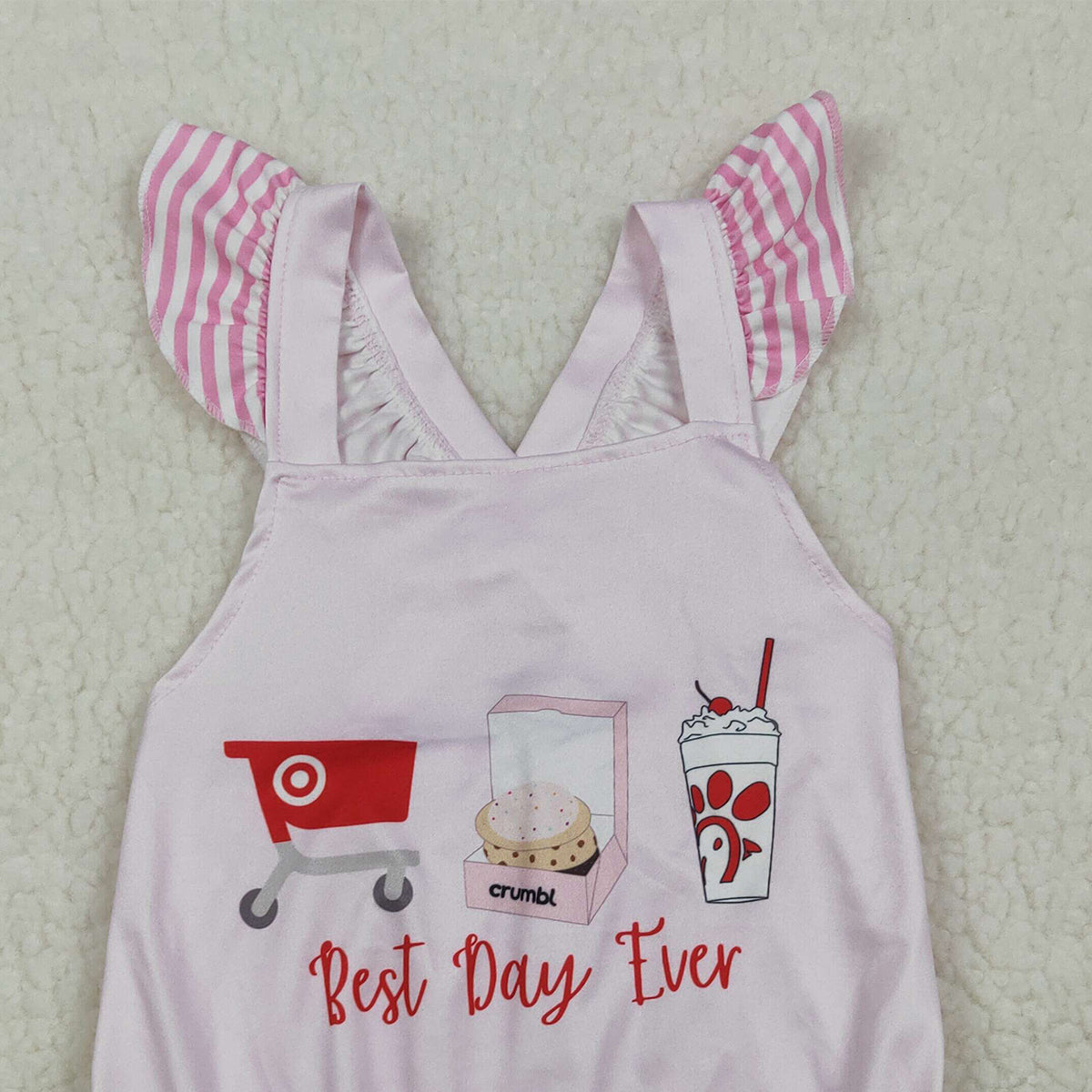 3.30 SR3780 Baby Girls Pink Flutter Sleeve Chicken Best Day Ever Ruffle Rompers
