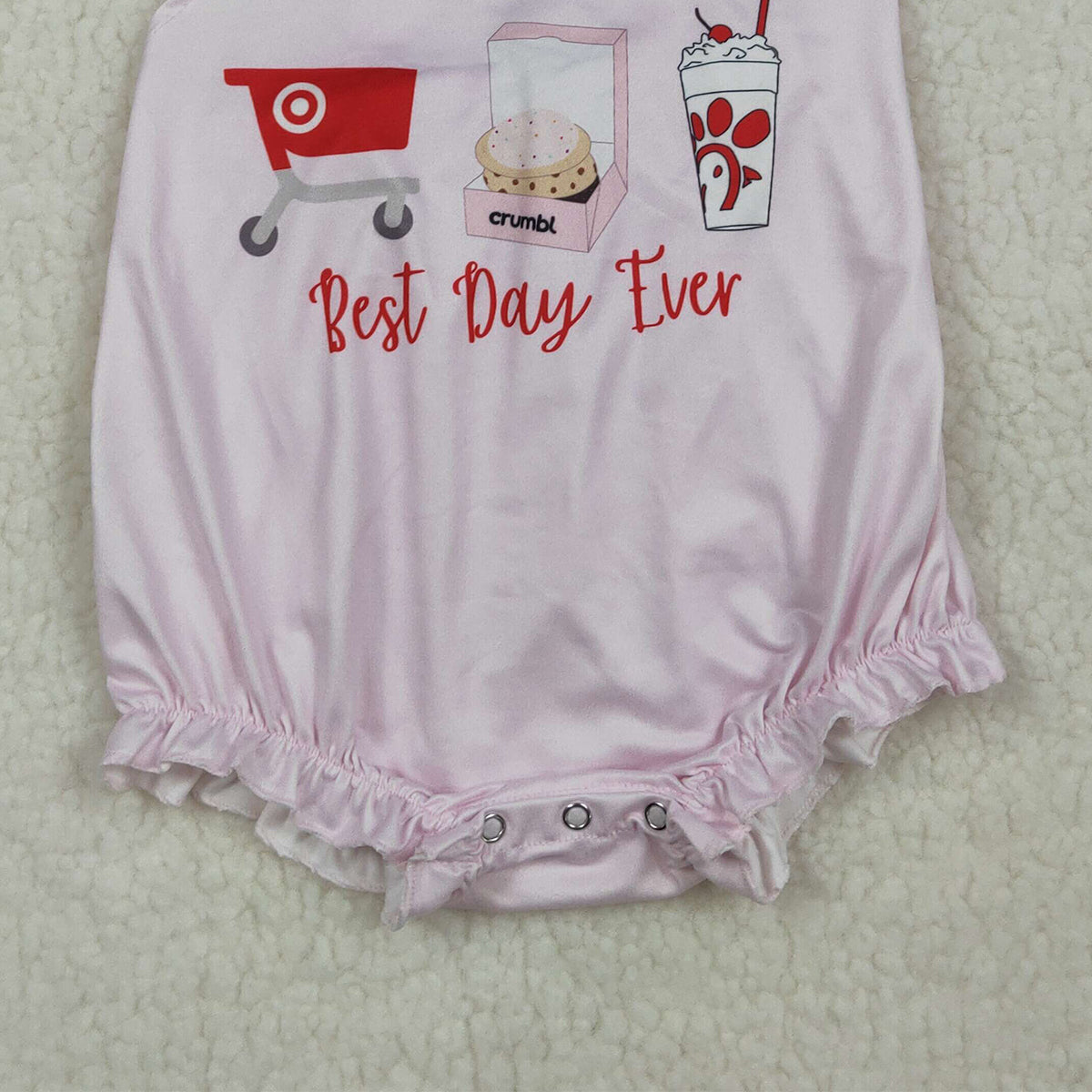 3.30 SR3780 Baby Girls Pink Flutter Sleeve Chicken Best Day Ever Ruffle Rompers