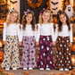 RTS NO MOQ Sibling milk silk Baby Kids Halloween Flare Pants Bow Bat Ghost Pumpkin Leopard Bell Bottom Trousers