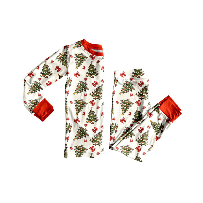 8.12Preorder(moq 5) Baby Girls Christmas Tree Bows Top Pants Lounge Wear Pajamas Sets