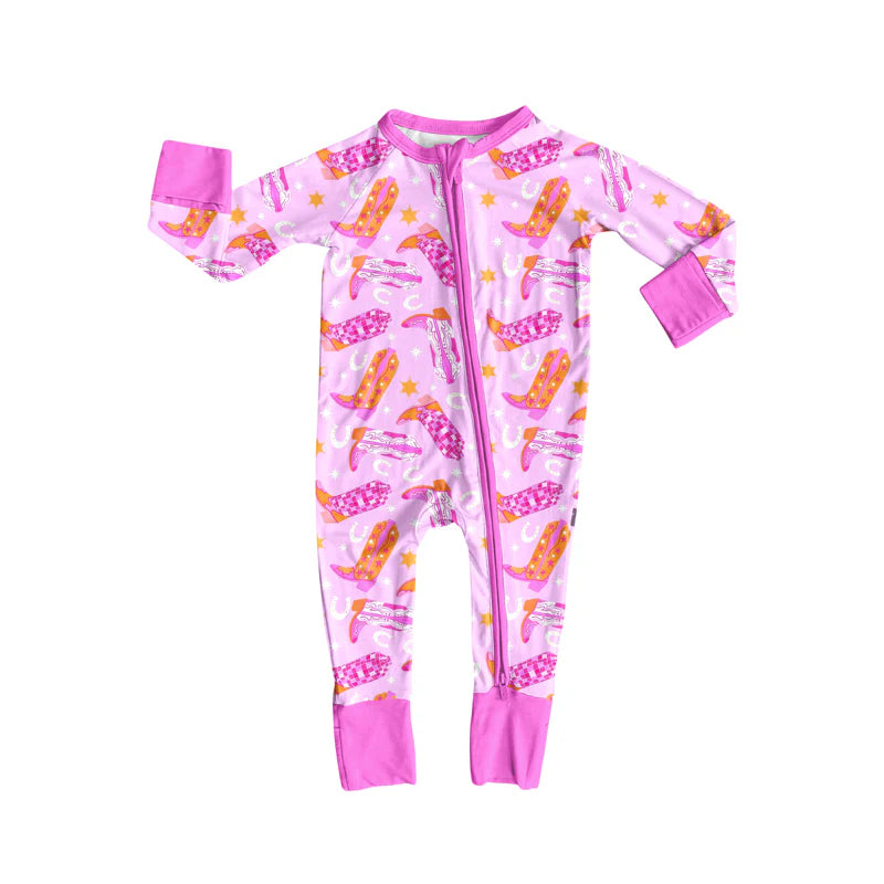 7.14Preorder (moq 5)Baby Girls Long Sleeves Pink Bows Candy Cane Plaid Zipper Romper