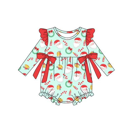 8.8Preorder(moq 5)Baby Girls Santa Candy Cane Bows Christmas Ruffle Rompers
