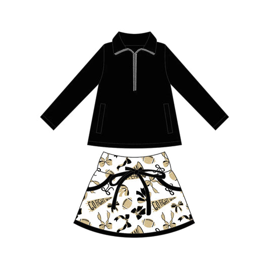 8.9Preorder moq 5 Baby girls Black Pullover team Tee Shirts Golden Skorts Clothes Sets