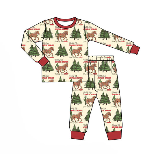 X920Preorder (moq 5)Baby Boys Trees Horses Cactus Top Pants Merry Christmas Pajamas Sets