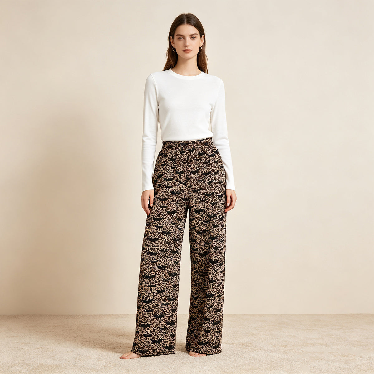 NEW RTS NO MOQ milk silk P1129 Adult Women Bats Leopard Halloween Pockets Flare Pants Bottom