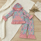 NEW RTS NO MOQ milk silk GLP3519 Baby Girls Sea Plants Pocket Ruffle Hoodie Pants Clothes Sets