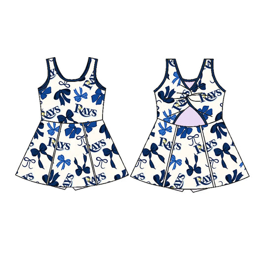 6.28Preorder (moq 5)Baby Girls Sleeveless Bows Plaid Rays Short Team Knee Length Dresses