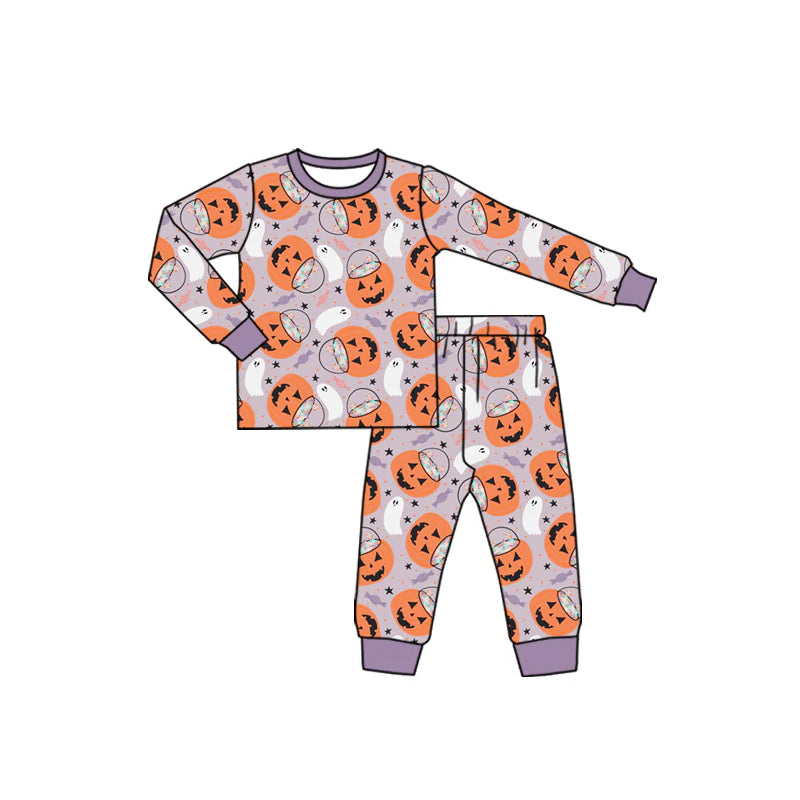 7.16Preorder (moq 5)Baby Boys Long Sleeves Ghost Pumpkins Top Pant Pajamas Set