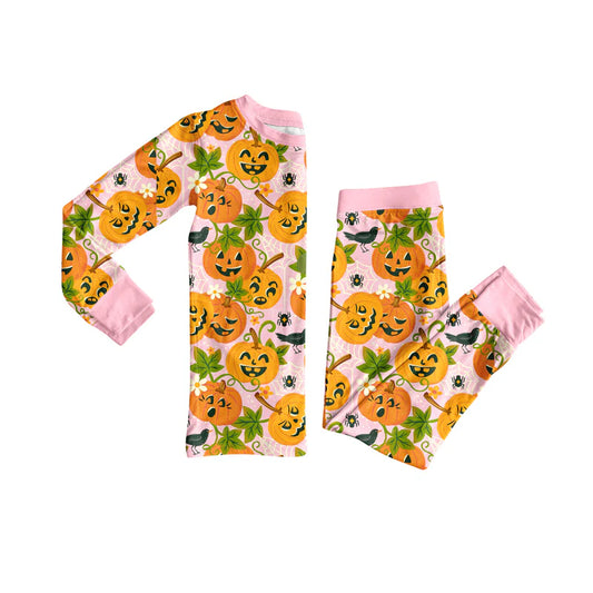 7.9Preorder (moq 5)Baby Girls Long Sleeves Pumpkins Plaid Top Pant Pajamas Clothes Set