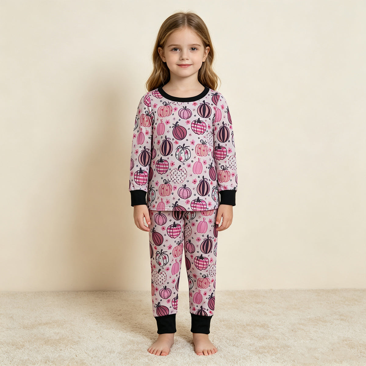 NEW RTS NO MOQ milk silk GLP3357 Baby Girls Flowers Pumpkins Top Pant Fall Pajamas Sets