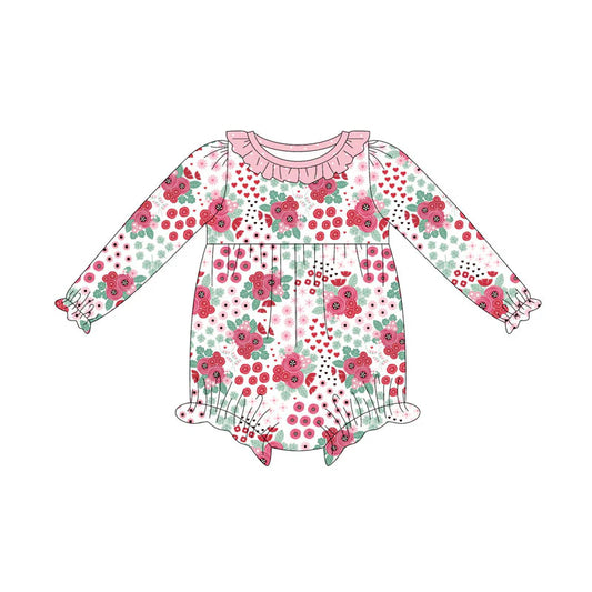 X923Preorder (moq 5)Baby Girls Long Ruffle Sleeve Pink Flowers Rompers