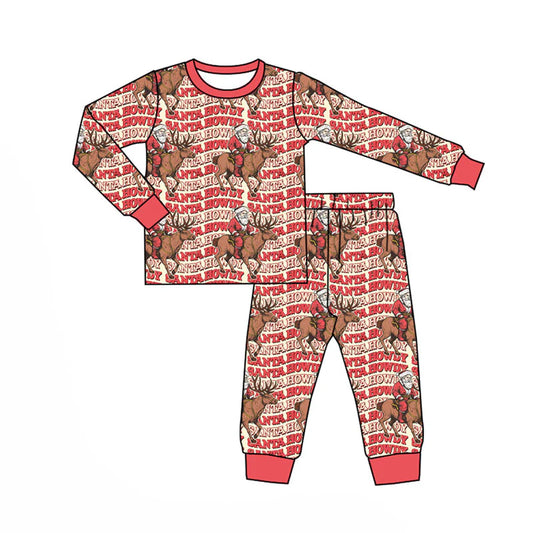 X920Preorder (moq 5)Baby Boys Santa Deer Howdy Checked Top Pants Christmas Pajamas Sets