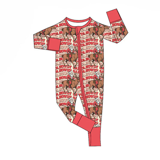 X920Preorder (moq 5)Baby Boys Santa Deer Howdy Checked Christmas Zipper Footie Rompers