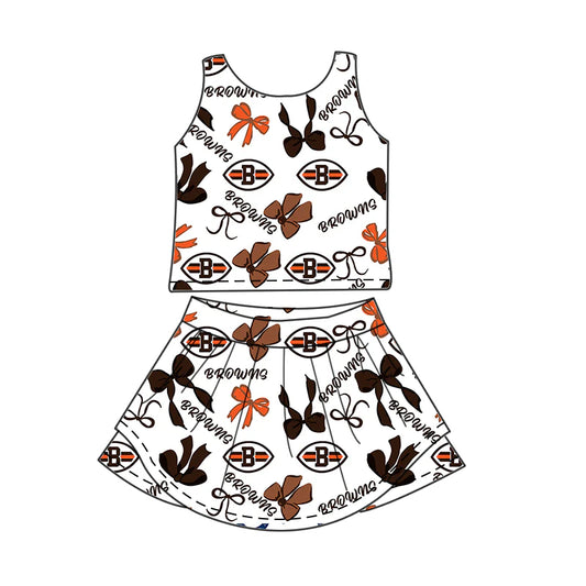 7.1Preorder (moq 5)Baby Girls Sleeveless Bows Plaid Browns Top Skort Team Set