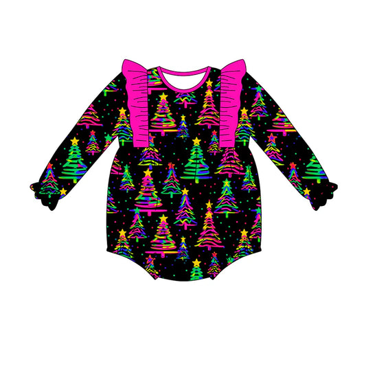7.19Preorder(moq 5)Baby Girls Colorful Trees Stars Ruffle Rompers