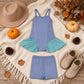 NEW RTS NO MOQ yoga fabric cotton GSSO3264（GSD3693+SS0831） Yoga Baby Girls Blue Strap Tunic Shorts Yoga Set