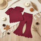 NEW RTS NO MOQ cotton GSPO2341（GT1771+P1079）Baby Girls Red Short Sleeve Shirts Top Flare Pant Scallop Clothes Sets