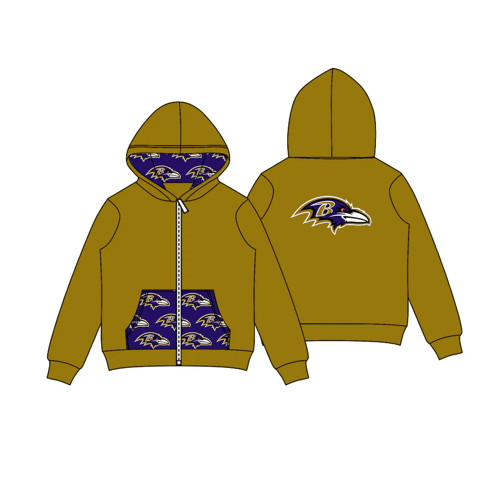 8.5Preorder (moq 5)Baby Boys Olive B Eagle Team Pocket Zipper Hoodies Tops