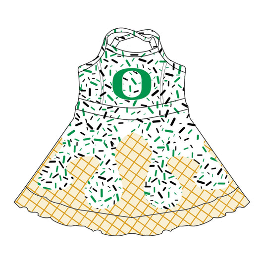 7.2Preorder (moq 5)Baby Girls Strap Green O Drip Shorts Ruffle Team Knee Length Dresses