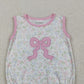 3.30 SR3727 Embroidery Pink Bow Baby Girls Sleeveless Flowers Ruffle Rompers