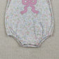 3.30 SR3727 Embroidery Pink Bow Baby Girls Sleeveless Flowers Ruffle Rompers