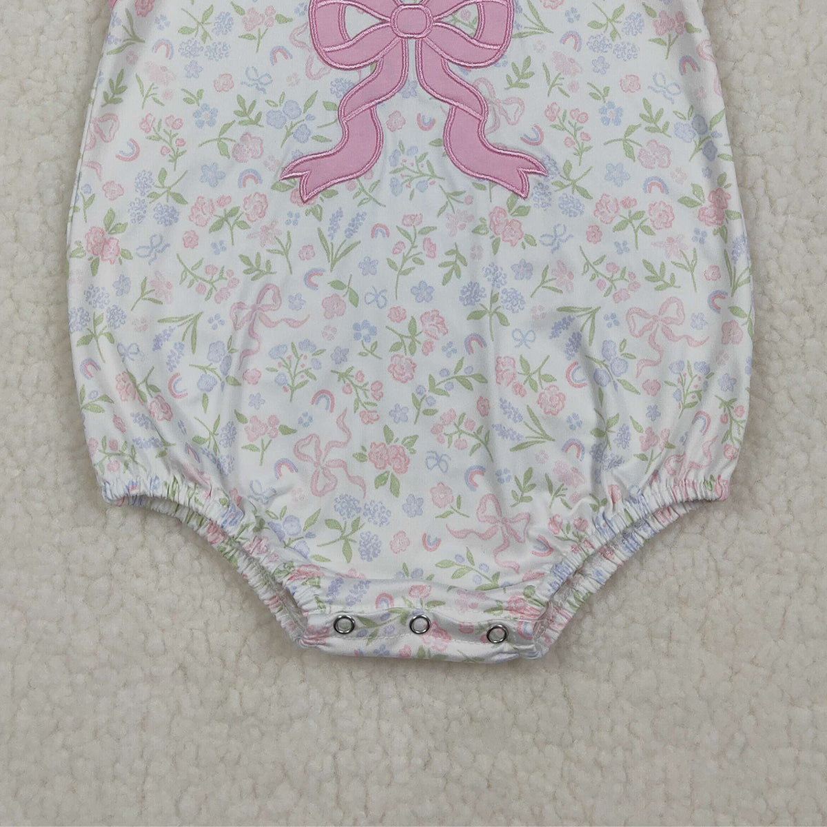 3.30 SR3727 Embroidery Pink Bow Baby Girls Sleeveless Flowers Ruffle Rompers