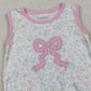 3.30 SR3727 Embroidery Pink Bow Baby Girls Sleeveless Flowers Ruffle Rompers