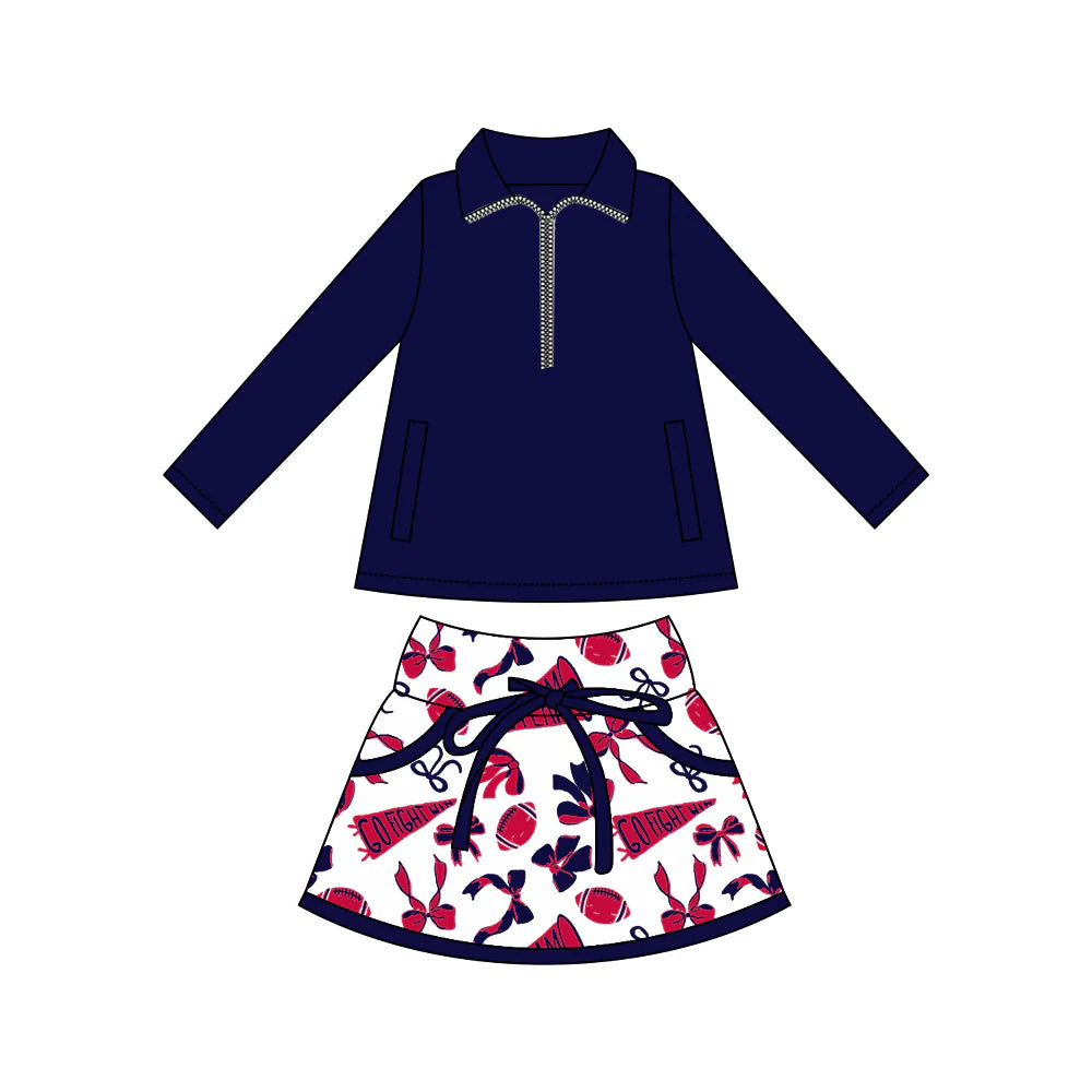 8.9Preorder moq 5 Baby girls Navy Pullover team Tee Shirts Red Skorts Clothes Sets