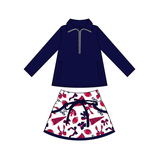 8.9Preorder moq 5 Baby girls Navy Pullover team Tee Shirts Red Skorts Clothes Sets