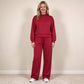 NEW RTS NO MOQ milk silk GLP3418 Adult Women Maroon Choker Top Pockets Flare Pants Fall Pajamas Clothes Sets