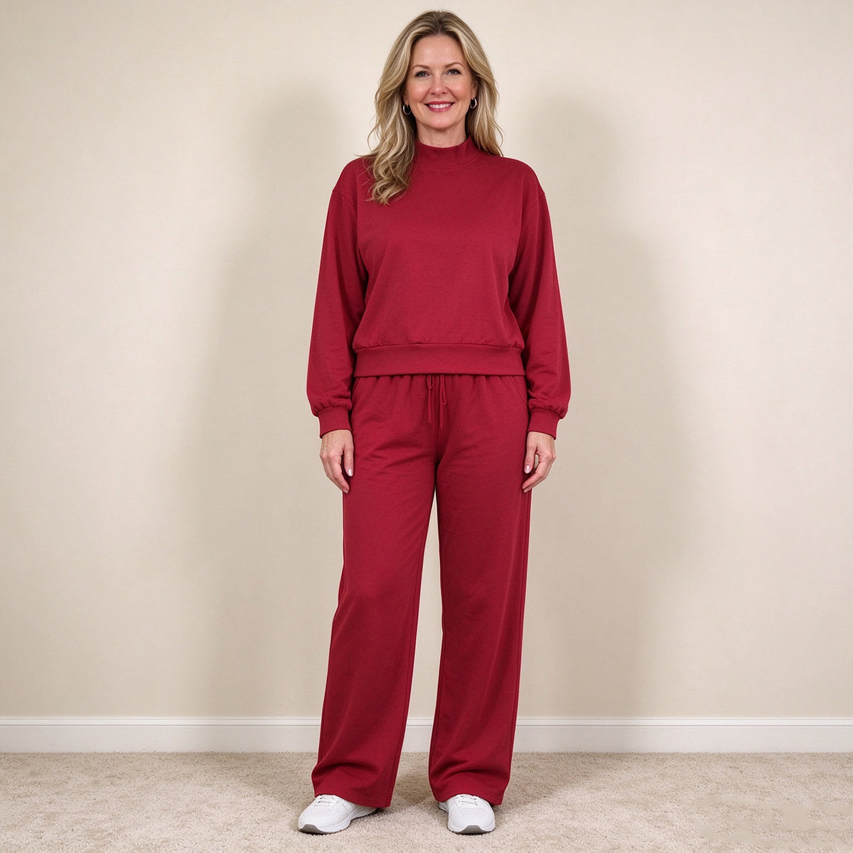 NEW RTS NO MOQ milk silk GLP3418 Adult Women Maroon Choker Top Pockets Flare Pants Fall Pajamas Clothes Sets