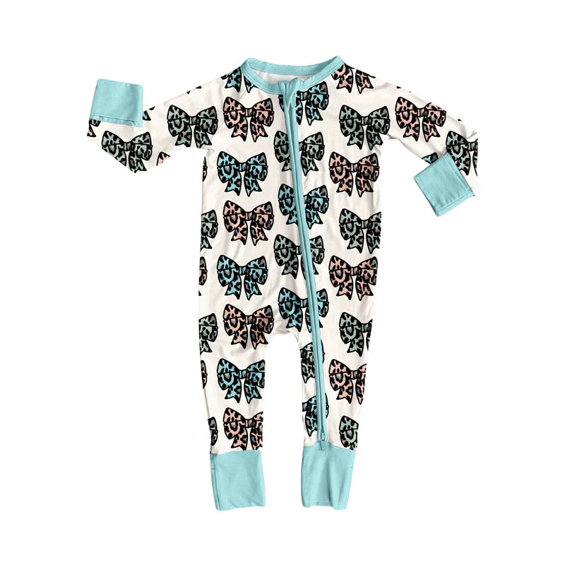 7.14Preorder (moq 5)Baby Girls Long Sleeves Colorful Leopard Bows Plaid Zipper Romper