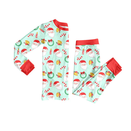 8.8Preorder(moq 5) Baby Girls Santa Candy Cane Bows Top Pants Christmas Pajamas Set