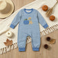 NEW RTS NO MOQ milk silk LR3141 Embroidery Pumpkins Dogs Baby Boys Blue Stripe Fall Pant Rompers