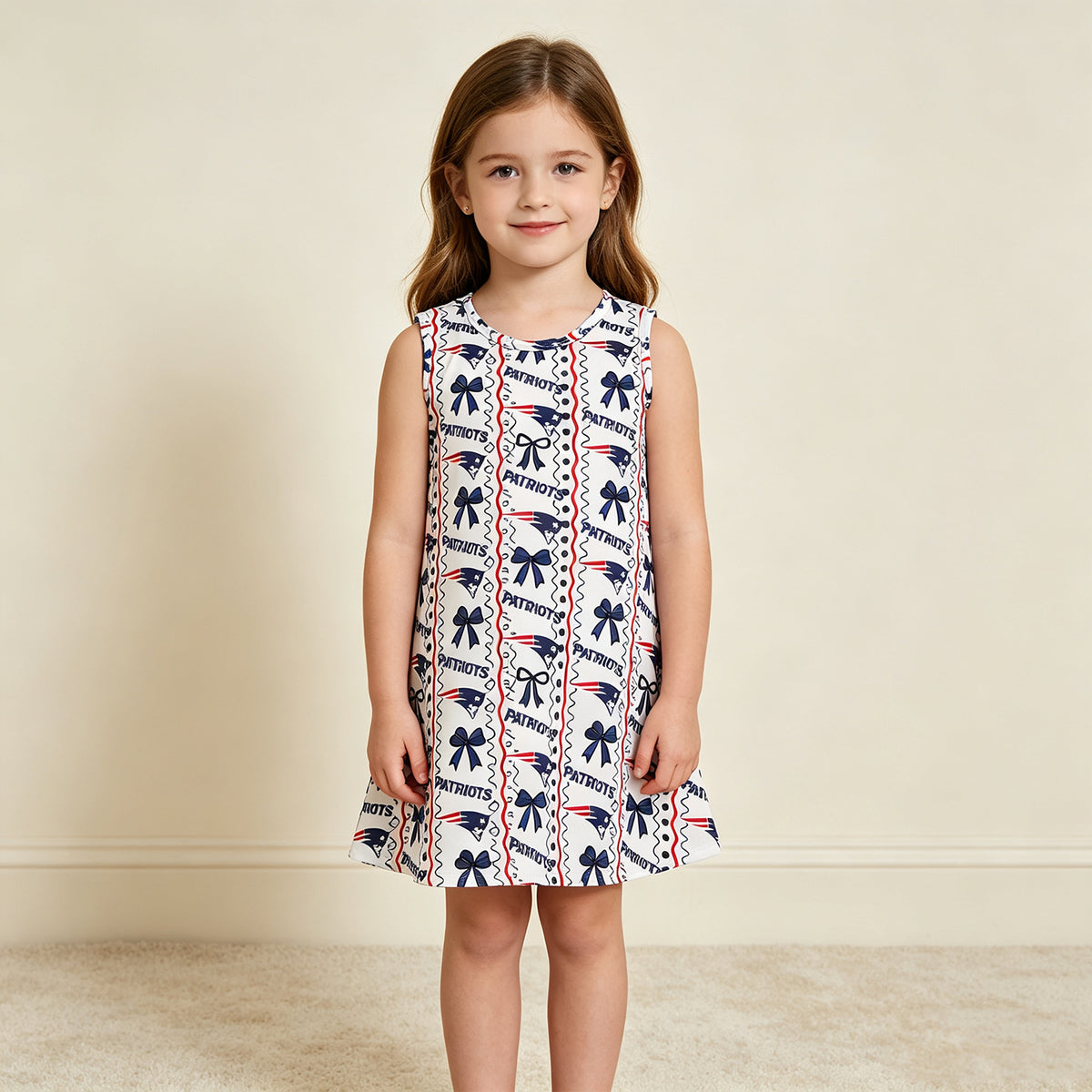 NEW RTS NO MOQ milk silk GSD4293 Baby Girls Sleeveless Bows Patriots Stripe Team Knee Length Dress