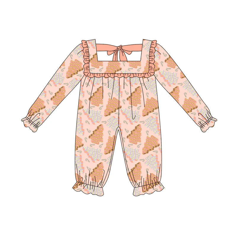 7.14Preorder (moq 5)Baby Girls Long Sleeves Peach Bows Pumpkins Plaid Ruffle Pant Romper（副本）