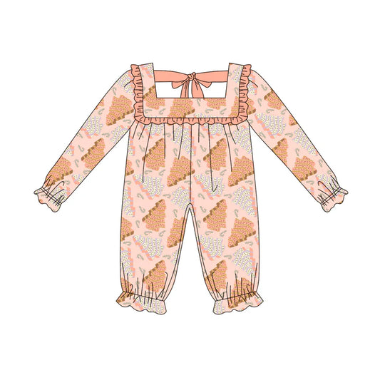 7.14Preorder (moq 5)Baby Girls Long Sleeves Peach Bows Pumpkins Plaid Ruffle Pant Romper（副本）