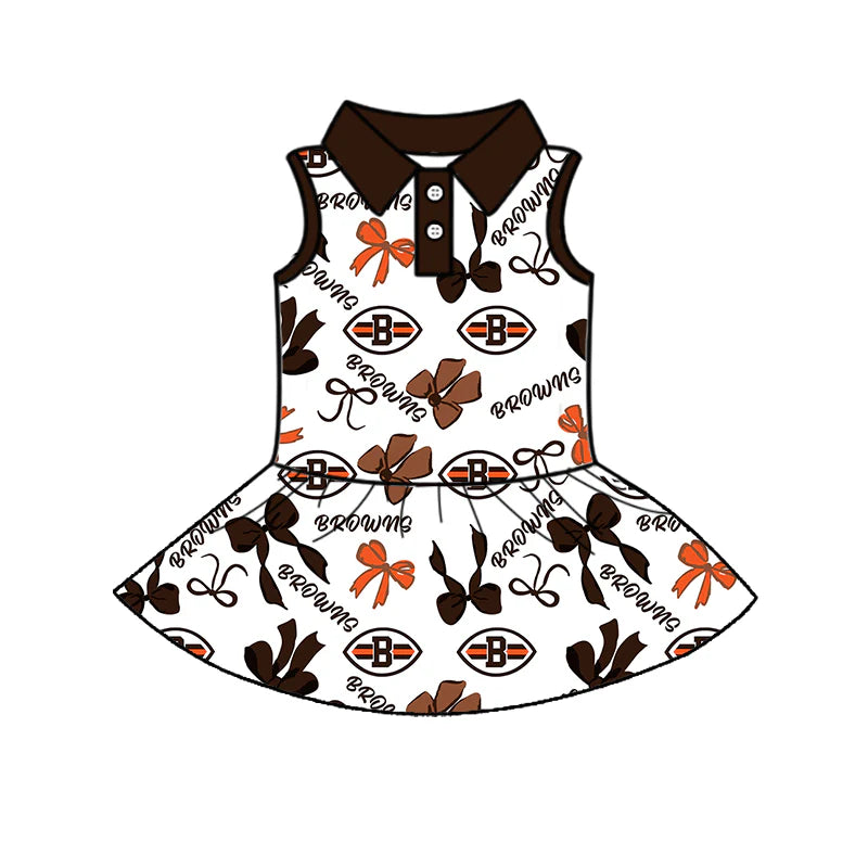 7.1Preorder (moq 5)Baby Girls Sleeveless Bows Plaid Browns Button Team Knee Length Dresses