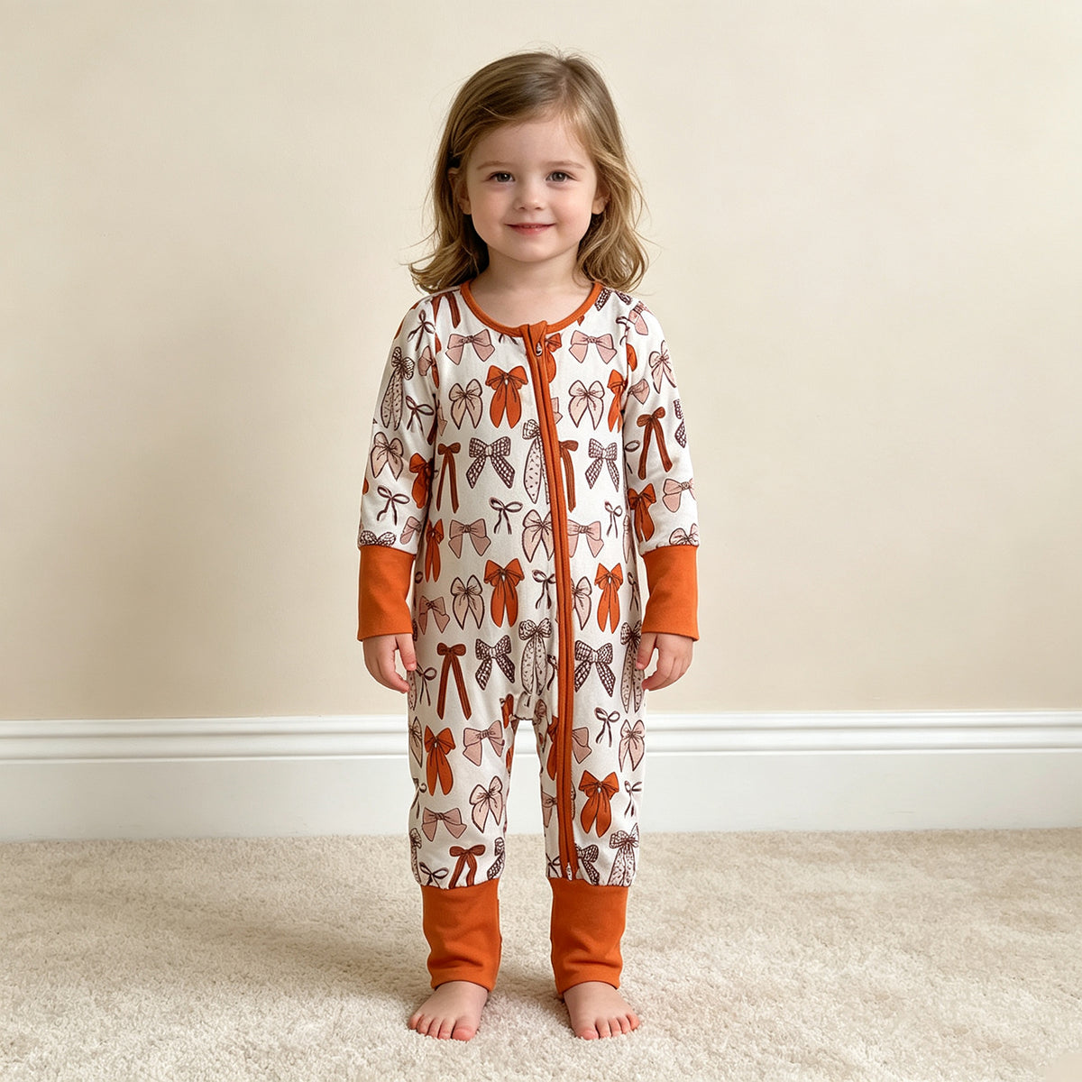 NEW RTS NO MOQ milk silk LR3158 Baby Girls Bows Plaid Fall Two Way Zip Convertible Rompers